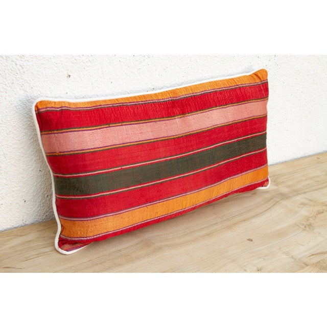 Indian Mira Striped Gujarati Mashru Lumbar Pillow For Sale - Image 3 of 7