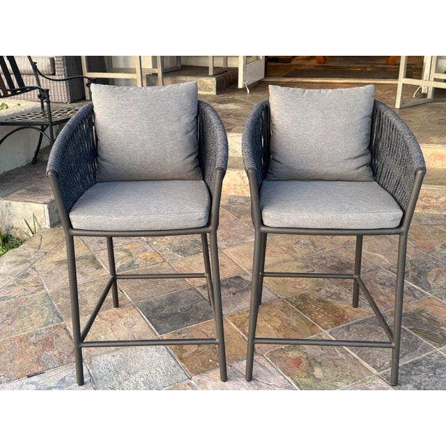 Contemporary Four Hands Porto Outdoor Bar Stools, Pair For Sale - Image 3 of 12