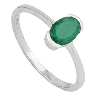 Minimalist 925 Sterling Silver Natural 0.83 Ct Oval Emerald Solitaire Ring Size 8 For Sale