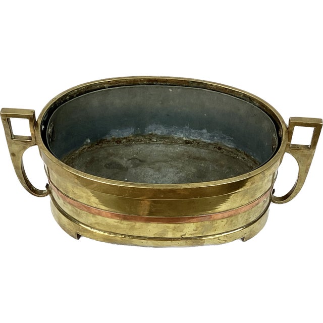 English 18th/19th Century Oval Brass and Copper Planter With Liner For Sale - Image 3 of 7