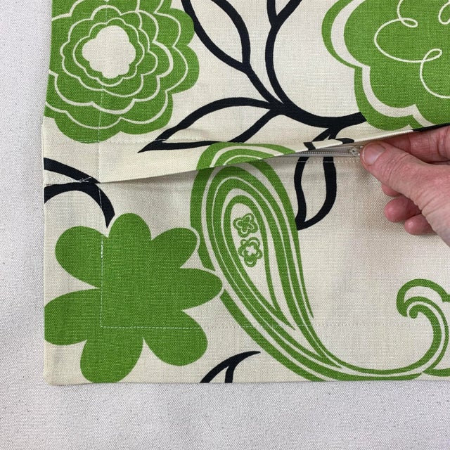 2020s Premier Prints MM Designs Cream Black & Green Botanical Floral Leaf Leaves Paisley Pillow Covers- a Pair For Sale - Image 5 of 6