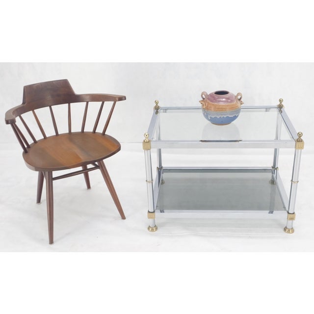 Chrome Brass Smoked Glass Rectangle Side End Occasional Table Ball Finials MINT! For Sale - Image 6 of 12