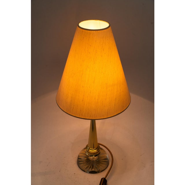 Large Art Deco Glass and Brass Table Lamp with Fabric Shade, Vienna, 1920s For Sale - Image 6 of 15