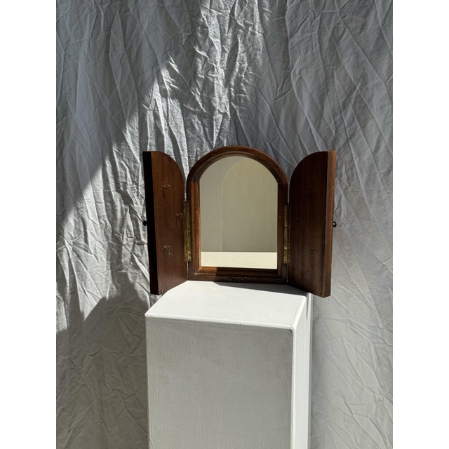 Mini Mirror with Rounded Oak Top, 1980s For Sale - Image 12 of 12