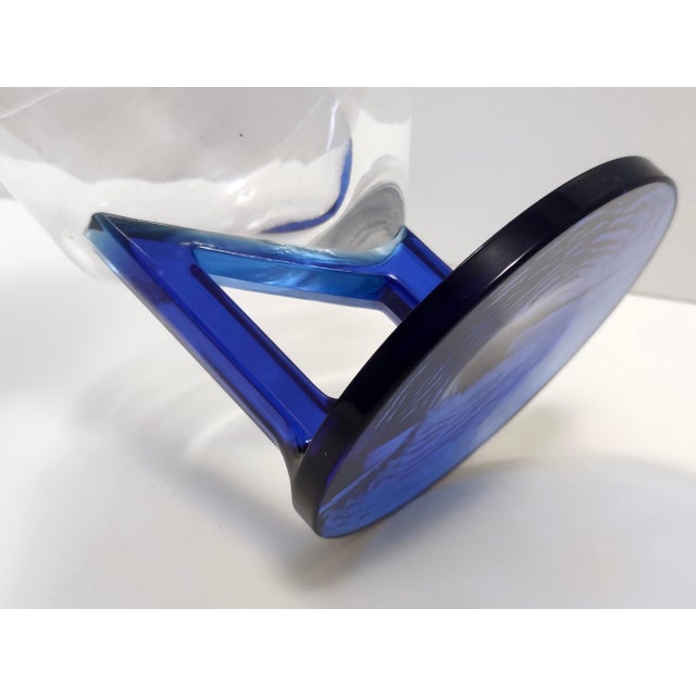 1970s Vintage Postmodern Italian Blue Glass Pitcher, 1970s For Sale - Image 5 of 10