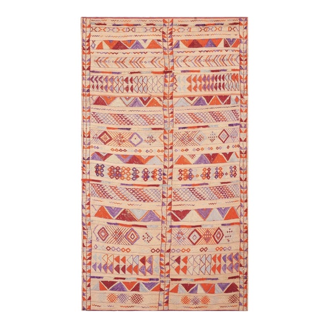 Mid 20th Century Moroccan Reed & Wool Flat-Weave ( 4'9" X 9'8" - 145 X 295 ) For Sale