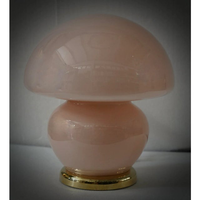 Blown Pink Glass and Brass Table Murano Lamp in style of Vistosi, 1970s For Sale - Image 9 of 9