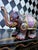 1980's Pair Decorative Ceramic Elephant Figurines in Burgundy, Pink & Gold Chinoiserie, Export Marks For Sale - Image 10 of 16