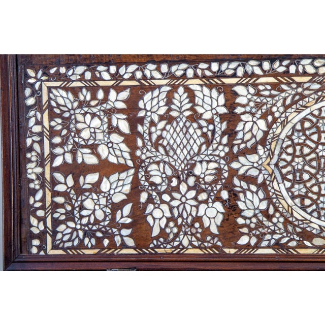 Turkish Antique Middle Eastern Mother of Pearl Inlay Dowry Trunk 19th C. For Sale - Image 3 of 12