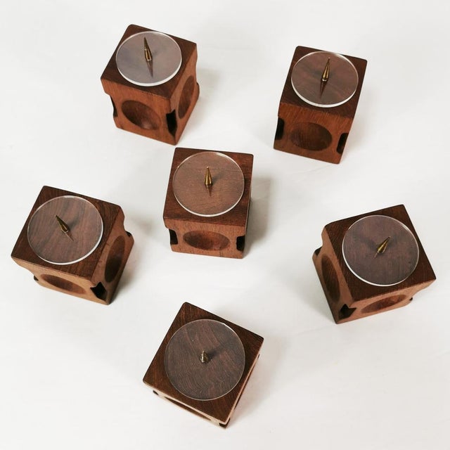 Wood Mid-Century Modern Modular Teak Candlesticks, Denmark, 1960s, Set of 6 For Sale - Image 7 of 10