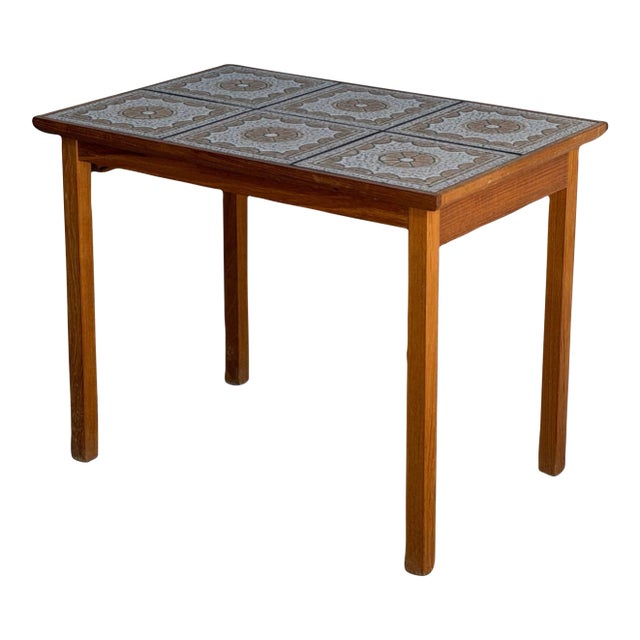 Vintage Danish Modern Teak Tile Top Side Table Mid Century Scandinavian End Accent Table For Sale