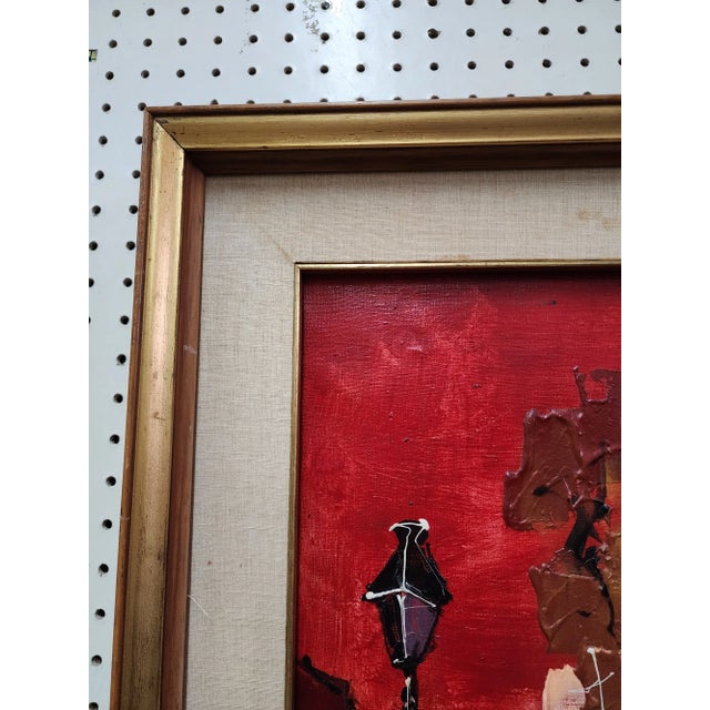 Mid 20th Century Red "Boat House"" Paris City / Town Abstract Oil Painting By DeSmedtdt For Sale - Image 10 of 12