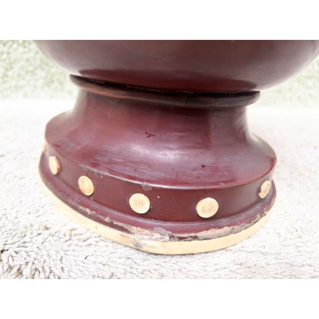 Antique Chinese Wine Red Lacquer Wood Vase With Bone and Jade Accents. For Sale - Image 9 of 12