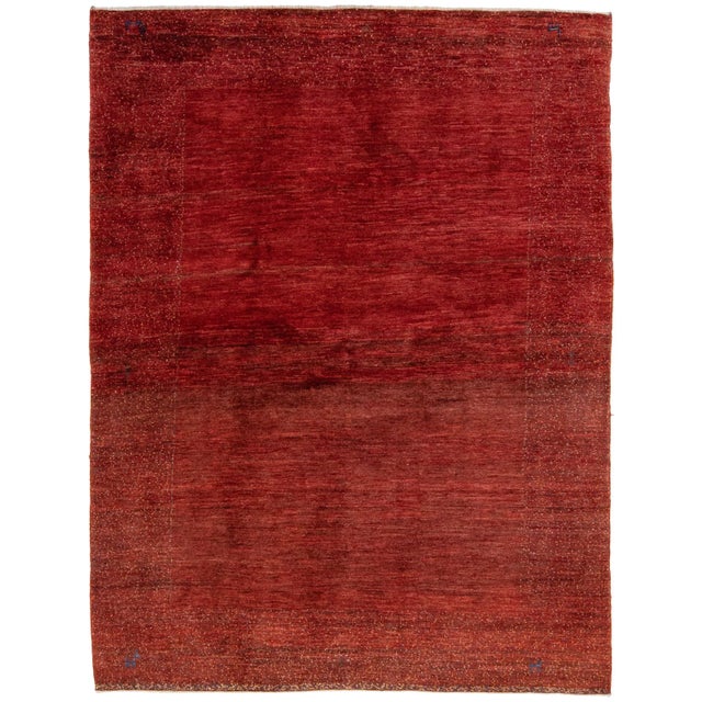 Red Modern Persian Gabbeh Handmade Minimalist Wool Rug For Sale - Image 10 of 10