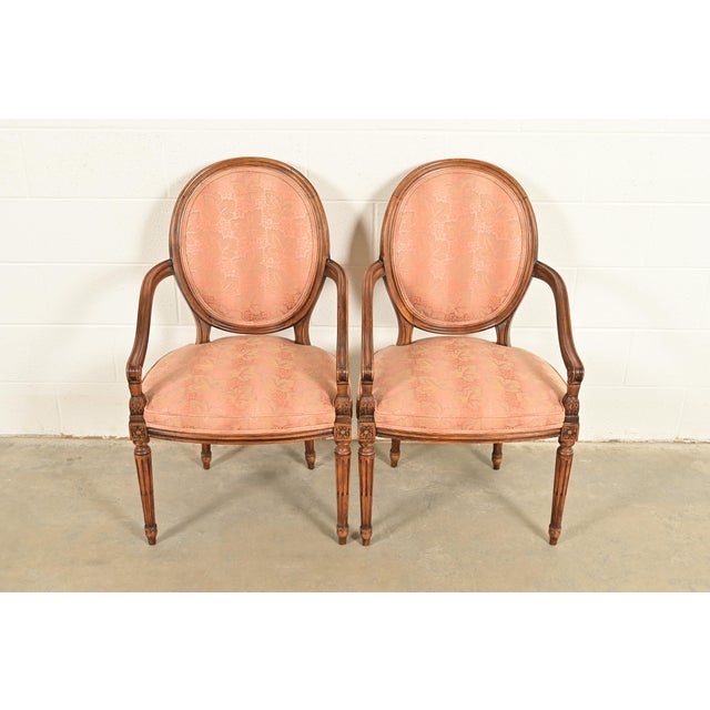 French Karges French Regency Louis XVI Carved Walnut Armchairs, Pair For Sale - Image 3 of 14