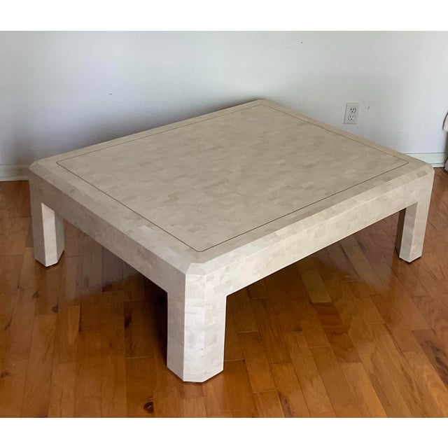 Vintage Maitland-Smith Tessellated Stone 4-Piece Set, Coffee Table, 2 End Tables, Console Table With Brass Banding, C. 1980s For Sale - Image 9 of 12