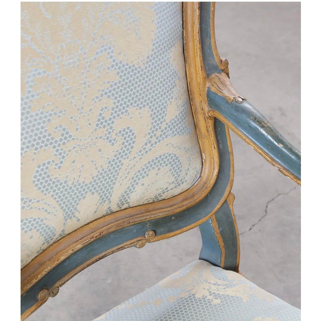 1990s 20th-C. French Louis XV Style Hand Painted Bergere Chair Att. Hendrix Allardyce For Sale - Image 5 of 8