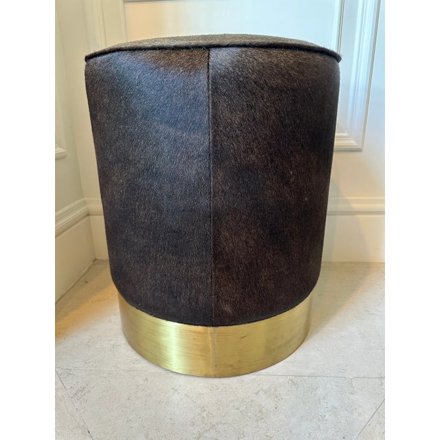 2020s Vintage Hair-on-Hide & Brass Plinth Stool /Ottoman by Arteriors For Sale - Image 5 of 11