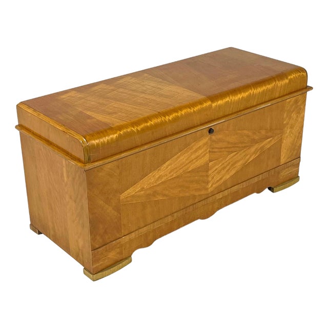 Vintage Cavalier Waterfall Art Deco Flame Mahogany Cedar Blanket Chest For Sale
