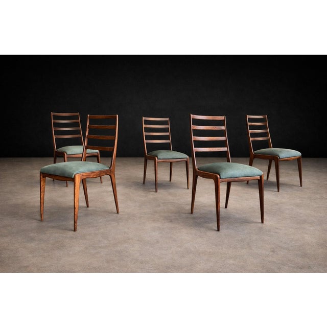 Wood Set of Six Dining Chairs in Caviuna Hardwood and Suede by Angelini, Brazil, 1950s For Sale - Image 7 of 15