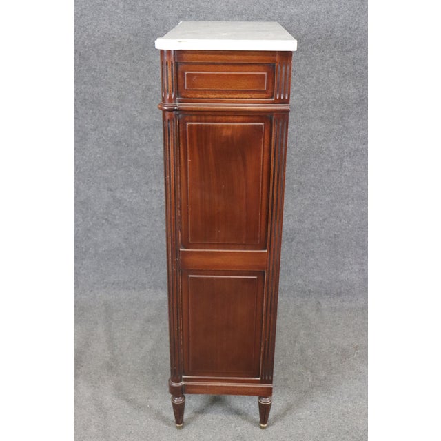 French Antique French Louis XVI Style Marble Top Brass Mounted 7 Drawer High Chest For Sale - Image 3 of 13