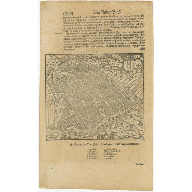 Antique Woodcut Haarlem Map by Sebastian Münster, 1575 For Sale - Image 3 of 12