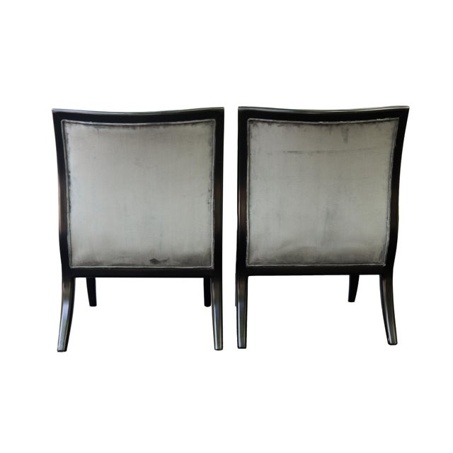 Pair Mid-Century Modern/Art Deco Ebonized Lounge Chairs With Velvet Upholstery For Sale - Image 4 of 6