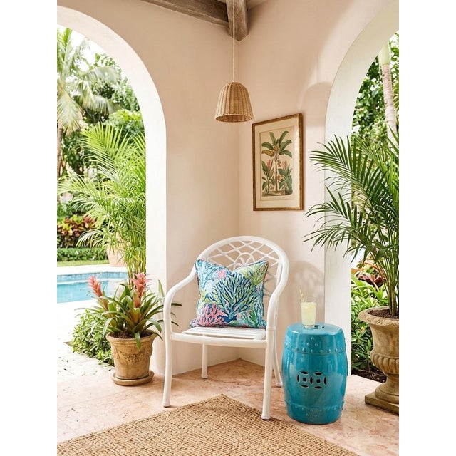 White Vintage Hollywood Regency White Aluminum Palm Tree & Faux Bamboo Armchair For Sale - Image 8 of 12