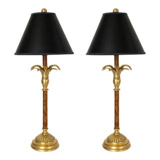 Vintage Hollywood Regency Gilt Coastal Palm Tree Table Lamps – A Pair For Sale