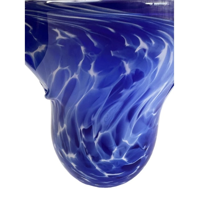 Vintage Hand Blown Murano Style Cobalt Blue Handkerchief Vase For Sale In Chicago - Image 6 of 13