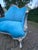 1970 French Louis XVI Pastel Beech Blue Velvet Settee For Sale - Image 11 of 15