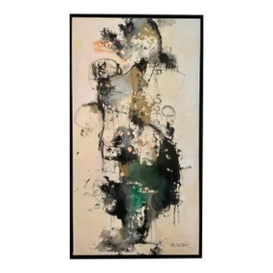 "Wildhorse" — Large Vertical Abstract Painting in Black & Gold, Framed, 28" X 58"