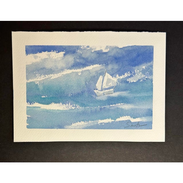 Contemporary Original Watercolor Seascape “Gliding” For Sale - Image 3 of 3