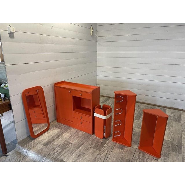 Vintage Orange Hallway Set from Meblo, 1970, Set of 5 For Sale - Image 12 of 12