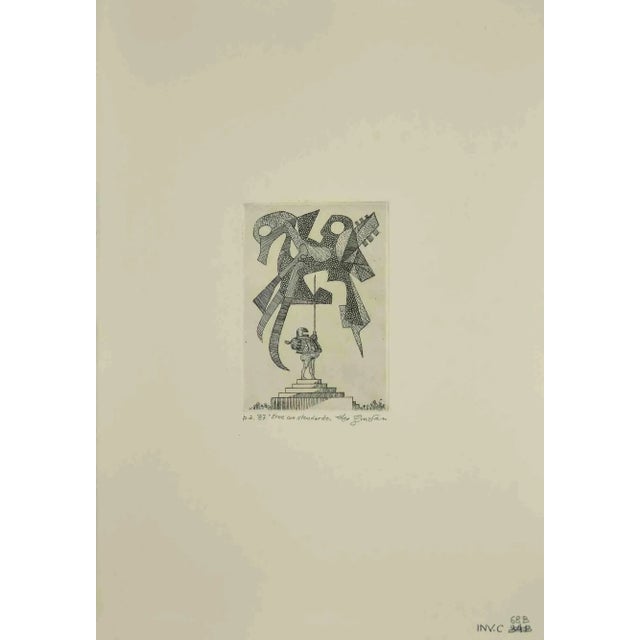 Hero with Banner 2 is an original etching realized by Leo Guida in 1970s. Good condition. Mounted on a white cardboard...