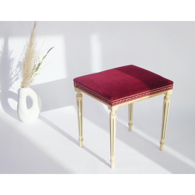 Beige French Louis XVI Style Wooden Bench with Red Velvet, 1960s For Sale - Image 8 of 8