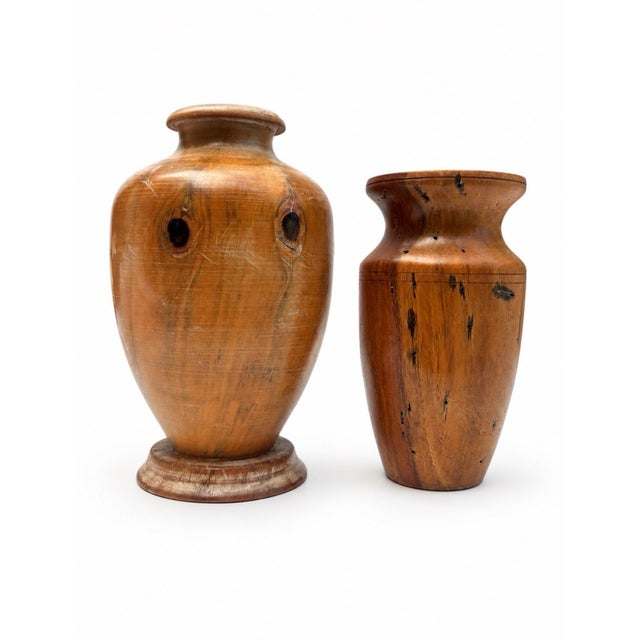Wood Pair of Signed h.p. Hand-Turned Exotic Wood Vases For Sale - Image 7 of 7