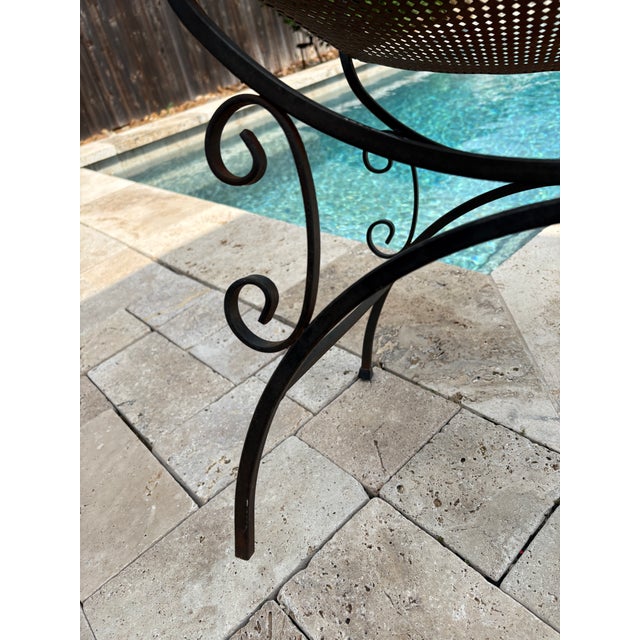 Vintage Spanish Revival Arthur Umanoff Style Granada Wrought Iron Garden Stool / Vanity Seat For Sale - Image 10 of 12