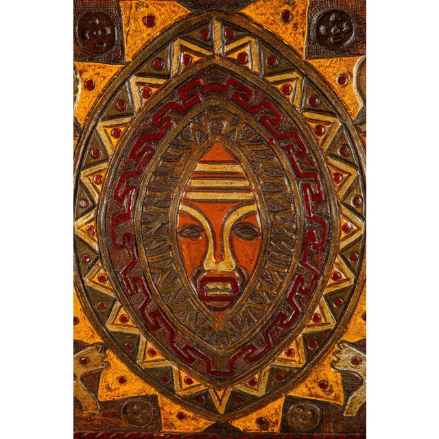 1960s Mid-Century Modern Framed Embossed Leather Pre-Columbian Folk Art by Angel Pazmino, Equador, C. 1960's For Sale - Image 5 of 10