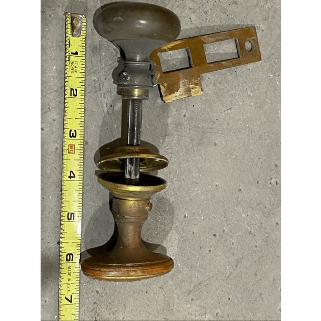 Late 19th Century Antique Victorian Style Floral Design Brass Door Knob With Spindle & Strike Plat For Sale - Image 5 of 5