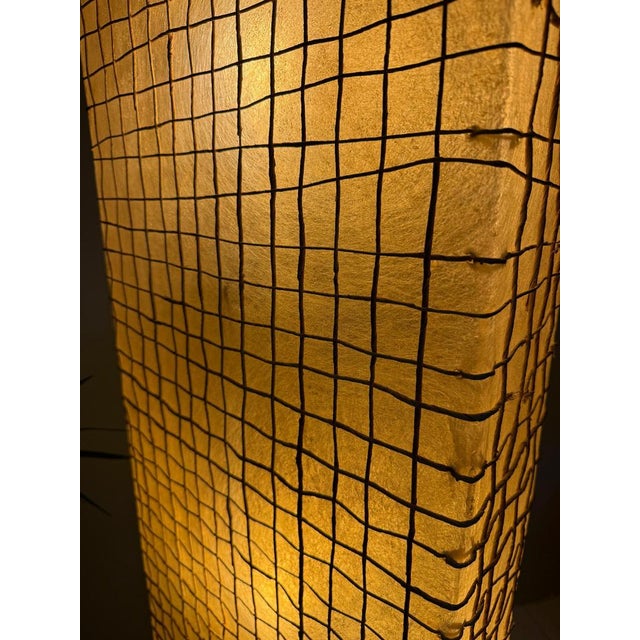 Gold Mid-Century Fiberglass, Braided Rope and Wood Floor Lamp, France, 1970s For Sale - Image 8 of 18