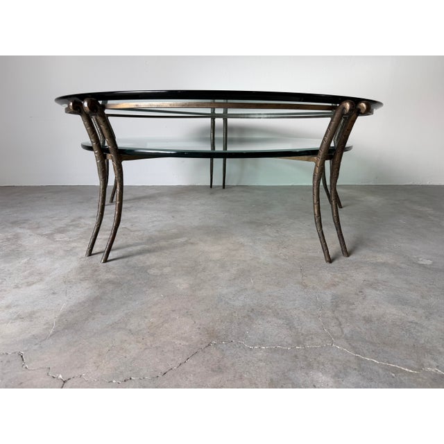 1980s 1980s Vintage Two-Tier Hand-Hammered Metal & Glass Round Coffee Table For Sale - Image 5 of 12