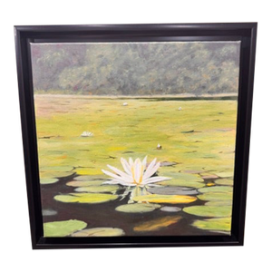 Lotus on the Pond by Kathleen Varadi, Contemporary Water Lily Landscape Painting