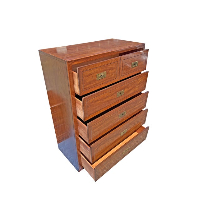 Campaign Vintage Campaign Tall Dresser Highboy in Henredon Style For Sale - Image 3 of 6