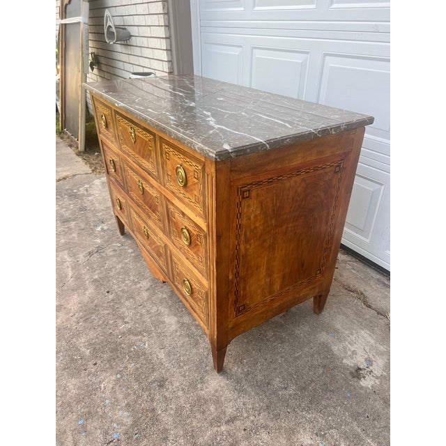 Mid 18th Century French 18th Century Louis XVI Walnut Château Period Marble Top Chest of Drawers For Sale - Image 5 of 12