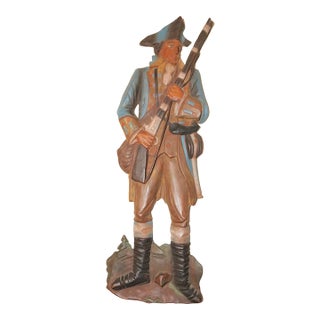 Vintage Hand Carved Painted Wood Revolutionary War Military Wall Sculpture For Sale