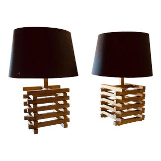Set of Two 1970s Mid-Century Modern Brass Table Lamps by Romeo Rega For Sale
