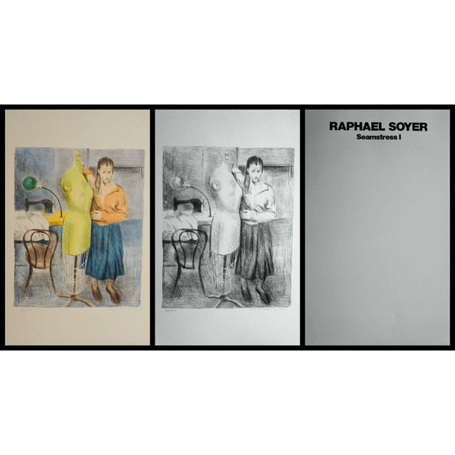 Paper Late 20th Century "Seamstress I" Two Figurative Lithographs and Portfolio Cover by Raphael Soyer - Set of 3 For Sale - Image 7 of 7
