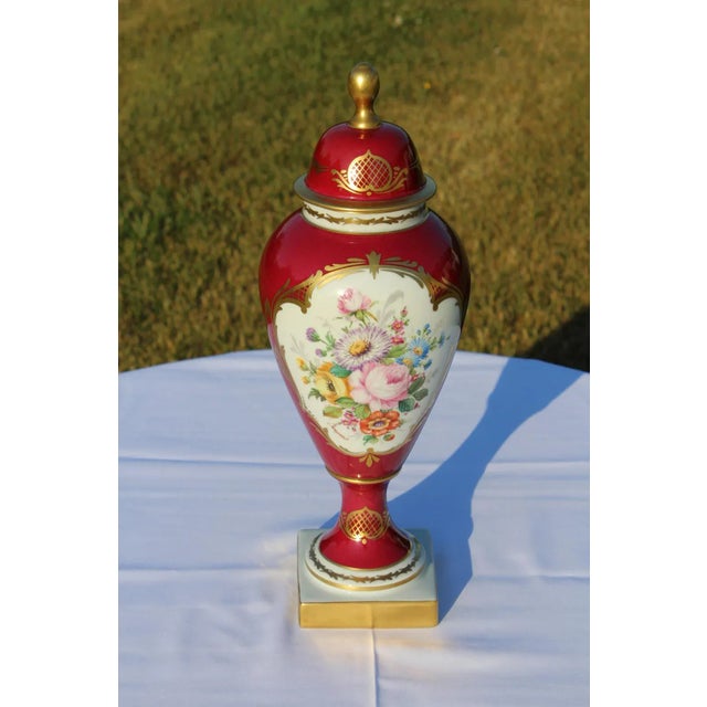 Ceramic Mid 20th Century Hand Painted Limoges Covered Urn Signed by the Artist For Sale - Image 7 of 13