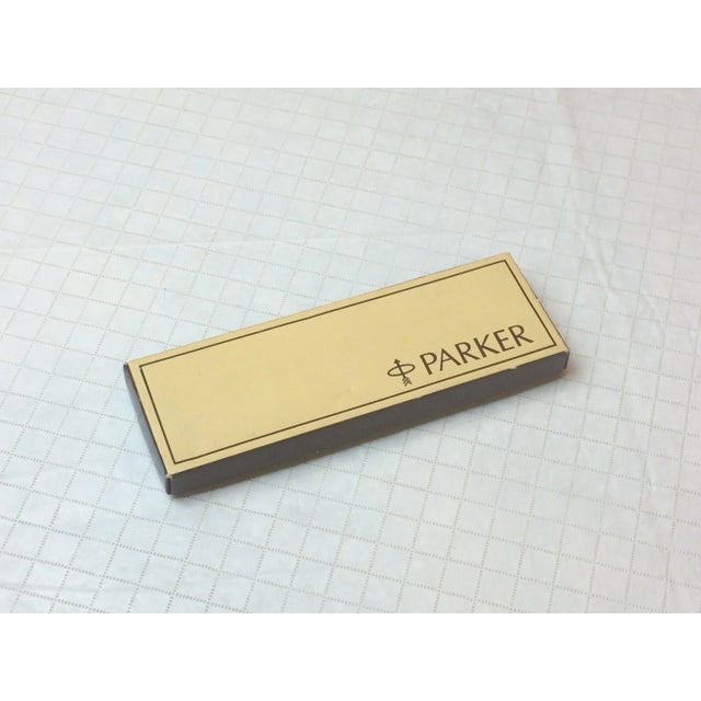 Vintage Parker Black Fountain Pen With Brushed Steel Cap in Box For Sale - Image 12 of 12
